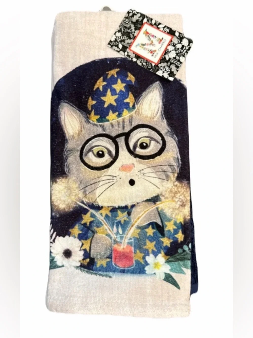 MIA CHARRO NWT 3pc Merlin wizard cat kitchen towels